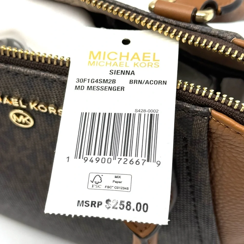 Michael Kors Sienna Medium Logo and Leather Messenger Bag Brown/Acorn